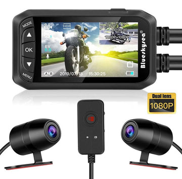 Blueskysea DV128 Motorcycle Dash Cam, 1080P Dual Lens Video Recorder Motorcycle Camera with 2.7” LCD Front & Rear Waterproof DVR with G-Sensor, Loop Recording, GPS, Manual Lock, Night Vision, 130° Angle - Imported from UK